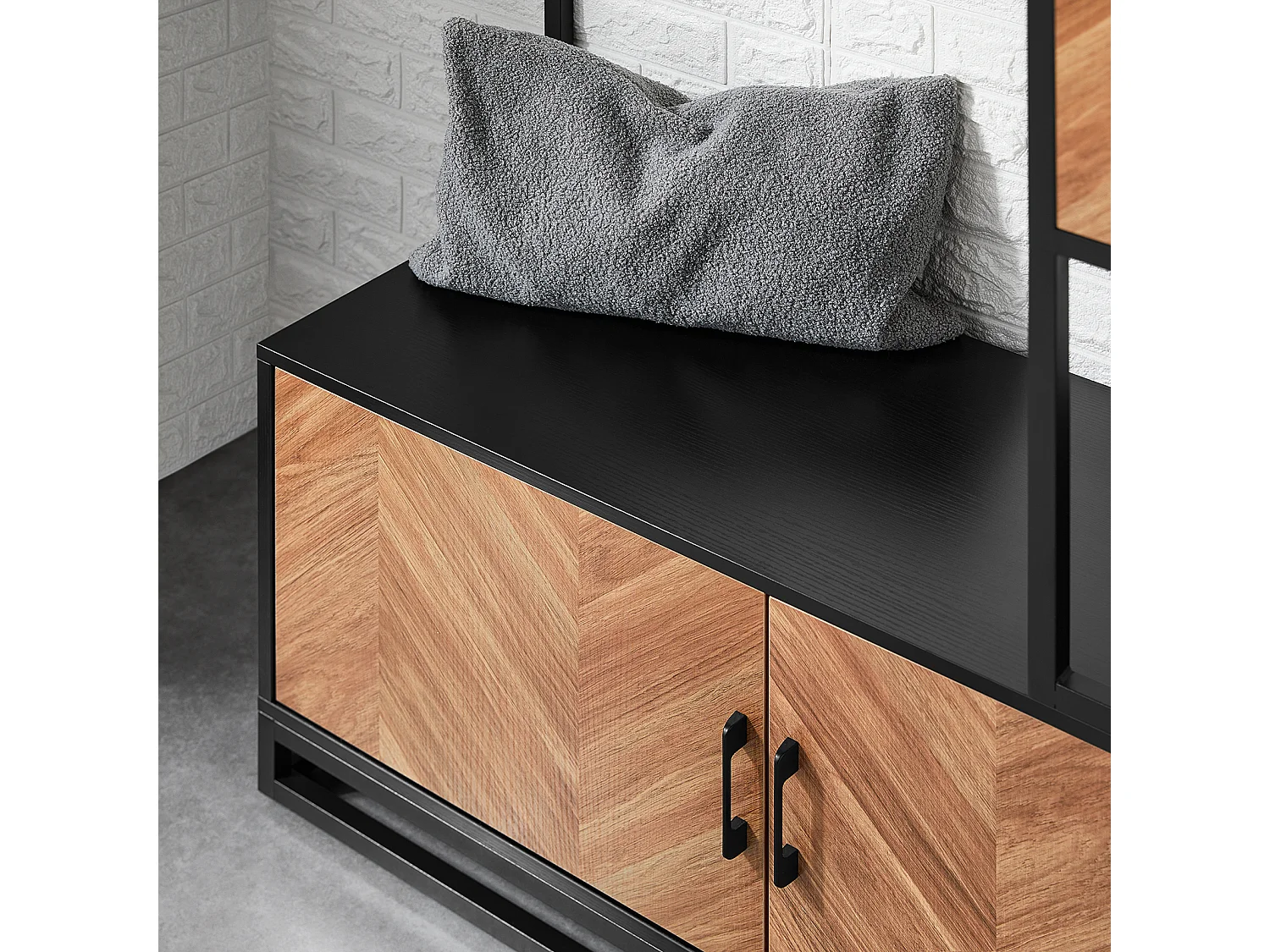 SoBuy Meuble d’Entrée avec Banc, 1 Barre et 5 Crochets, Porte-Manteaux, Vestiaire, Cintre, Couleur Naturel et Noir, L100xP40xH180 cm, FSR194-N