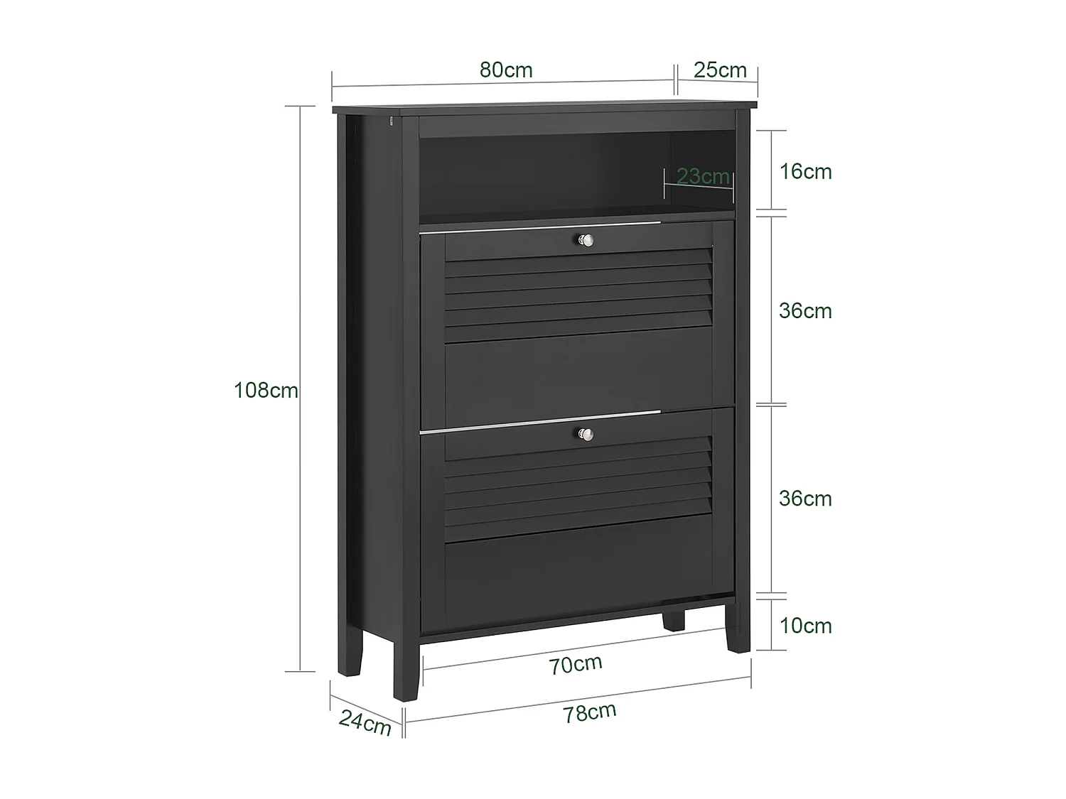 SoBuy FSR152-SCH Zapatero Estrecho con 2 Solapas y 1 Estante Abierto 80 x 24 x 108 cm Negro