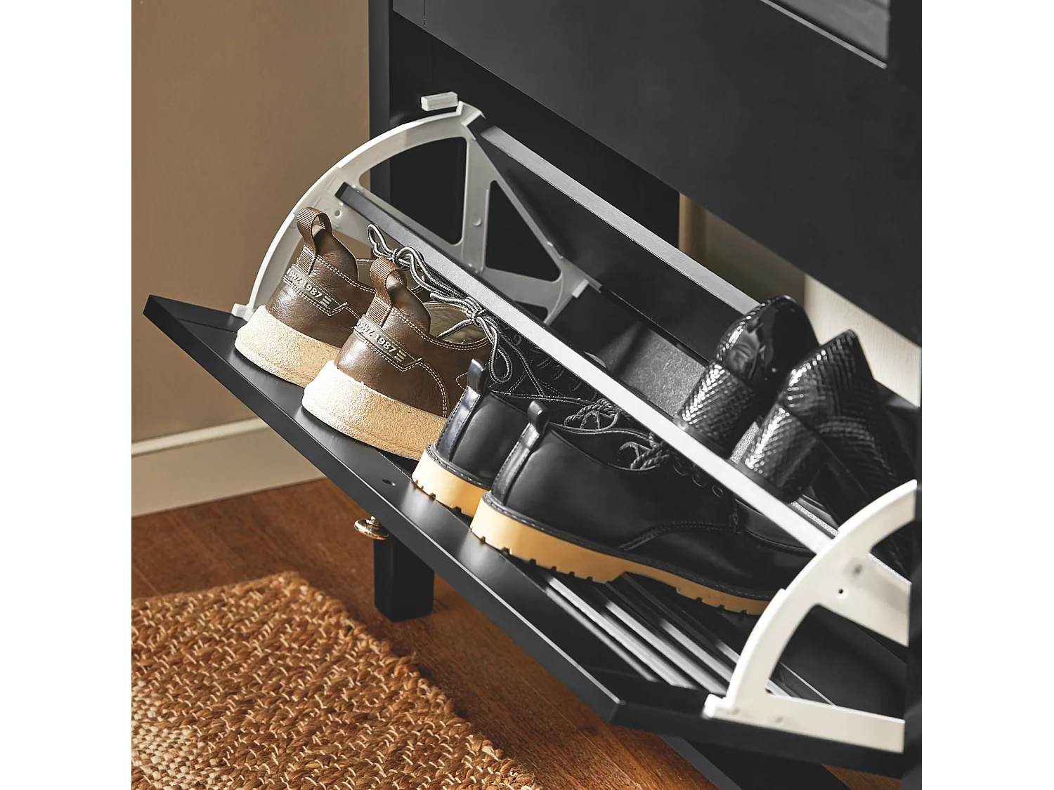 SoBuy FSR152-SCH Zapatero Estrecho con 2 Solapas y 1 Estante Abierto 80 x 24 x 108 cm Negro