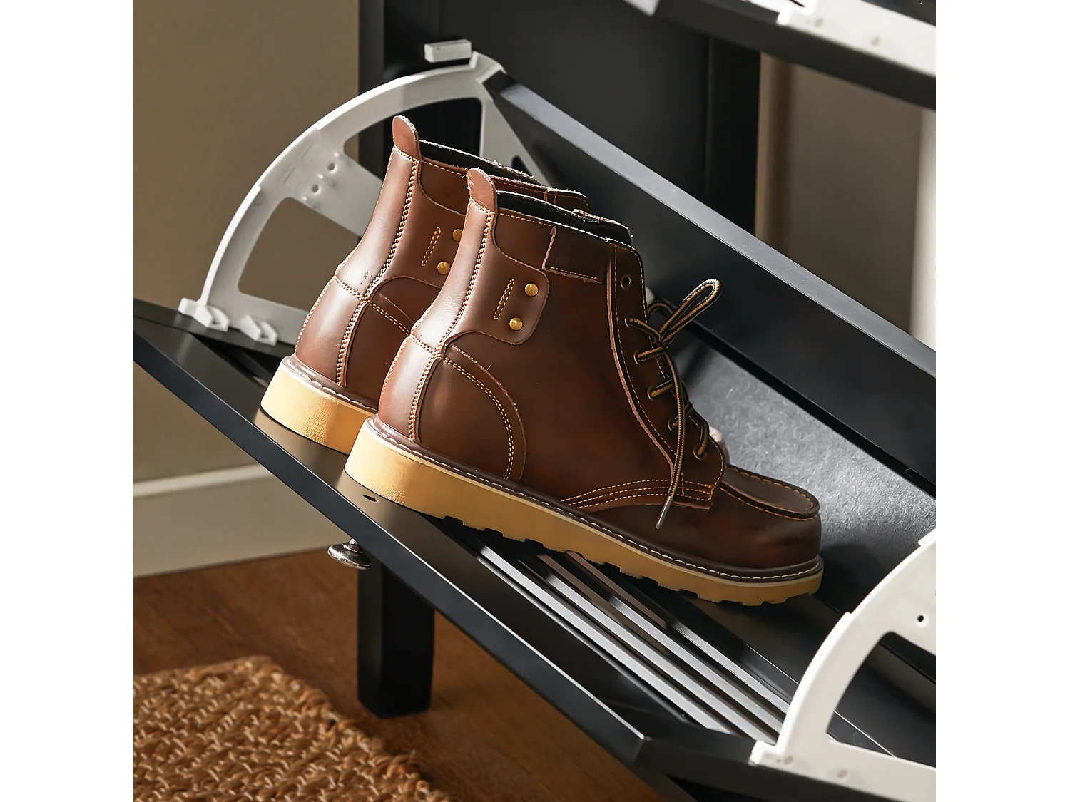 SoBuy FSR152-SCH Zapatero Estrecho con 2 Solapas y 1 Estante Abierto 80 x 24 x 108 cm Negro