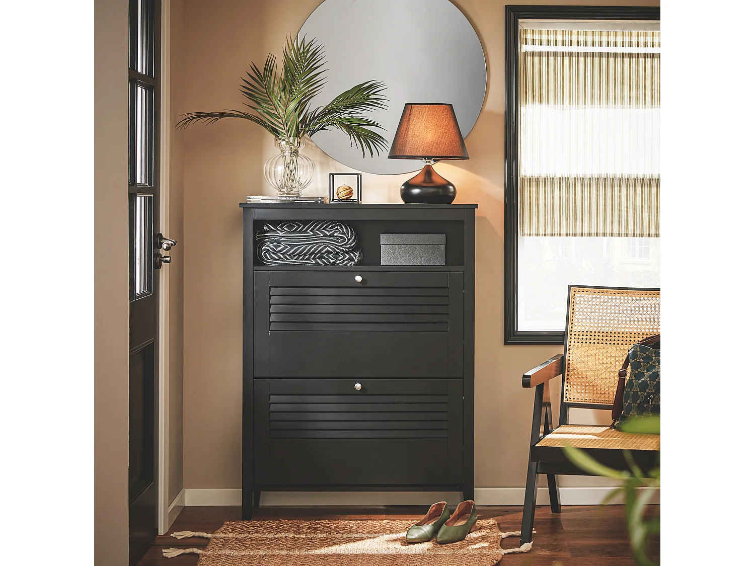 SoBuy Armoire à Chaussures avec 2 Abattants, Meuble de Rangement pour Couloir, Salon, Noir, 80 x 25 x 108 cm FSR152-SCH