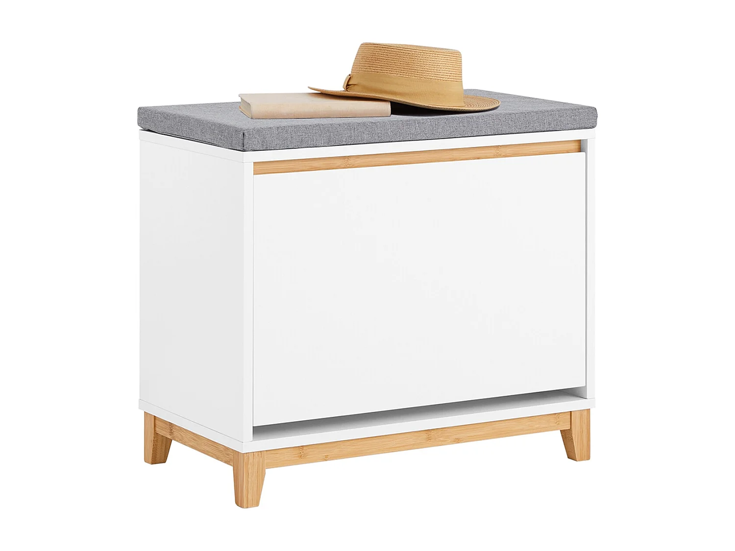 SoBuy Banc Chaussures, Rangement pour Chaussures, Armoire à Chaussures, Coffre avec 1 Abattants et 1 Coussin, pour Couloir, Salon ou Chambre, FSR191-WN