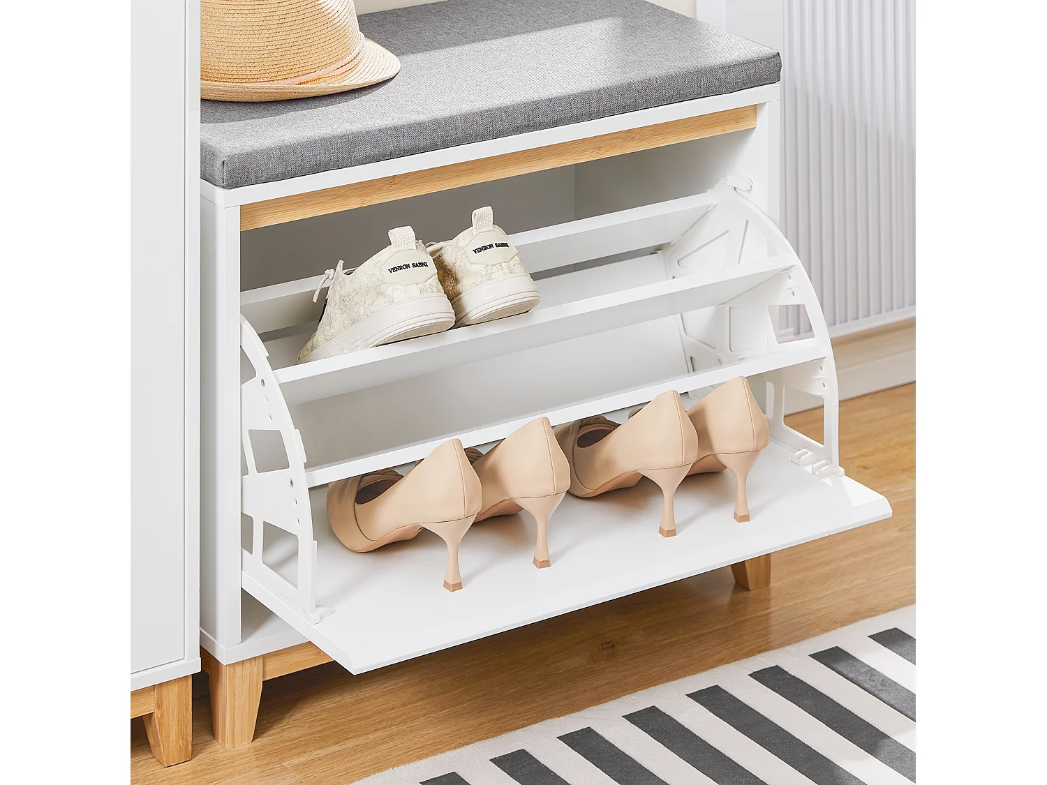 SoBuy Banc Chaussures, Rangement pour Chaussures, Armoire à Chaussures, Coffre avec 1 Abattants et 1 Coussin, pour Couloir, Salon ou Chambre, FSR191-WN