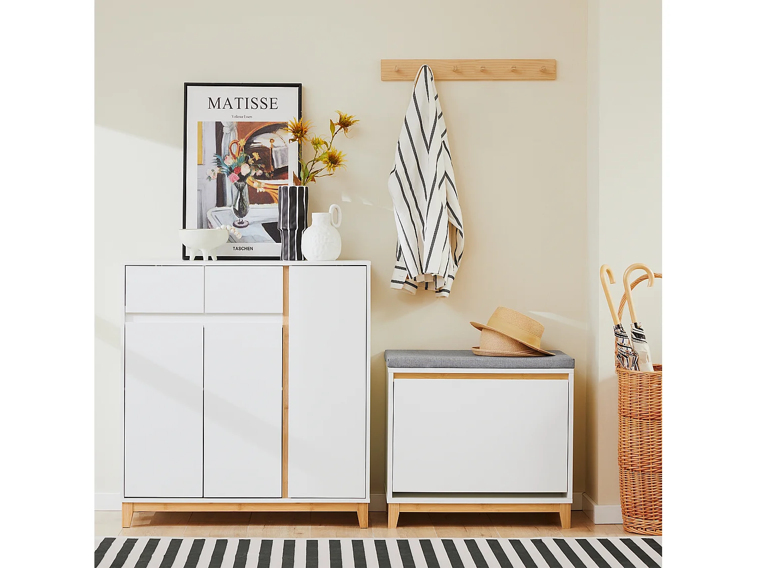 SoBuy Banc Chaussures, Rangement pour Chaussures, Armoire à Chaussures, Coffre avec 1 Abattants et 1 Coussin, pour Couloir, Salon ou Chambre, FSR191-WN