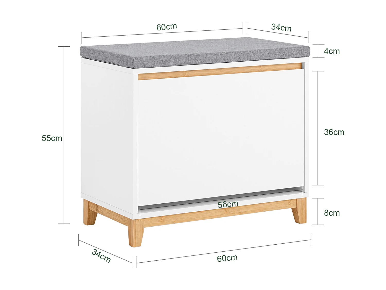 SoBuy Banc Chaussures, Rangement pour Chaussures, Armoire à Chaussures, Coffre avec 1 Abattants et 1 Coussin, pour Couloir, Salon ou Chambre, FSR191-WN