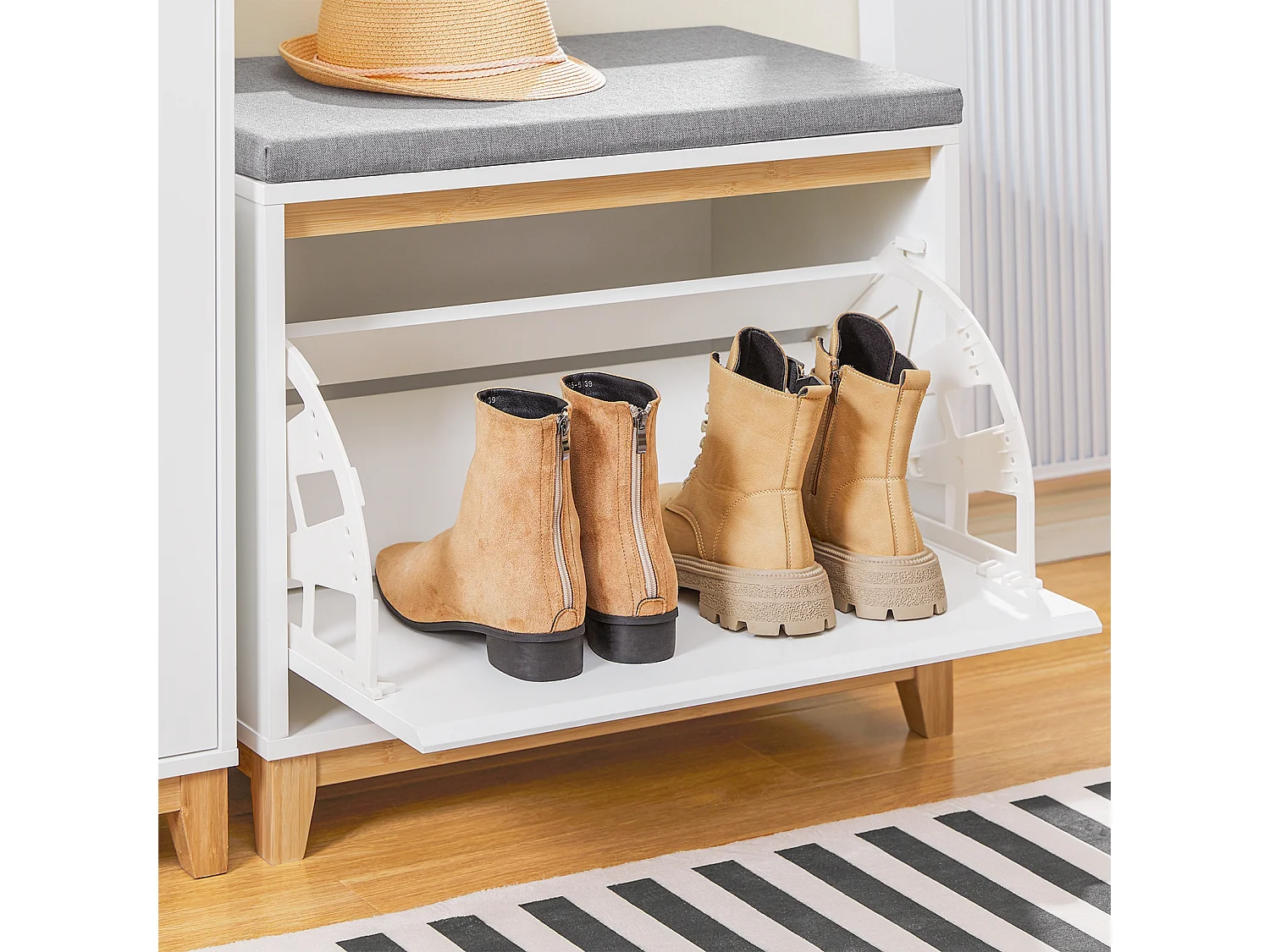 SoBuy Banc Chaussures, Rangement pour Chaussures, Armoire à Chaussures, Coffre avec 1 Abattants et 1 Coussin, pour Couloir, Salon ou Chambre, FSR191-WN