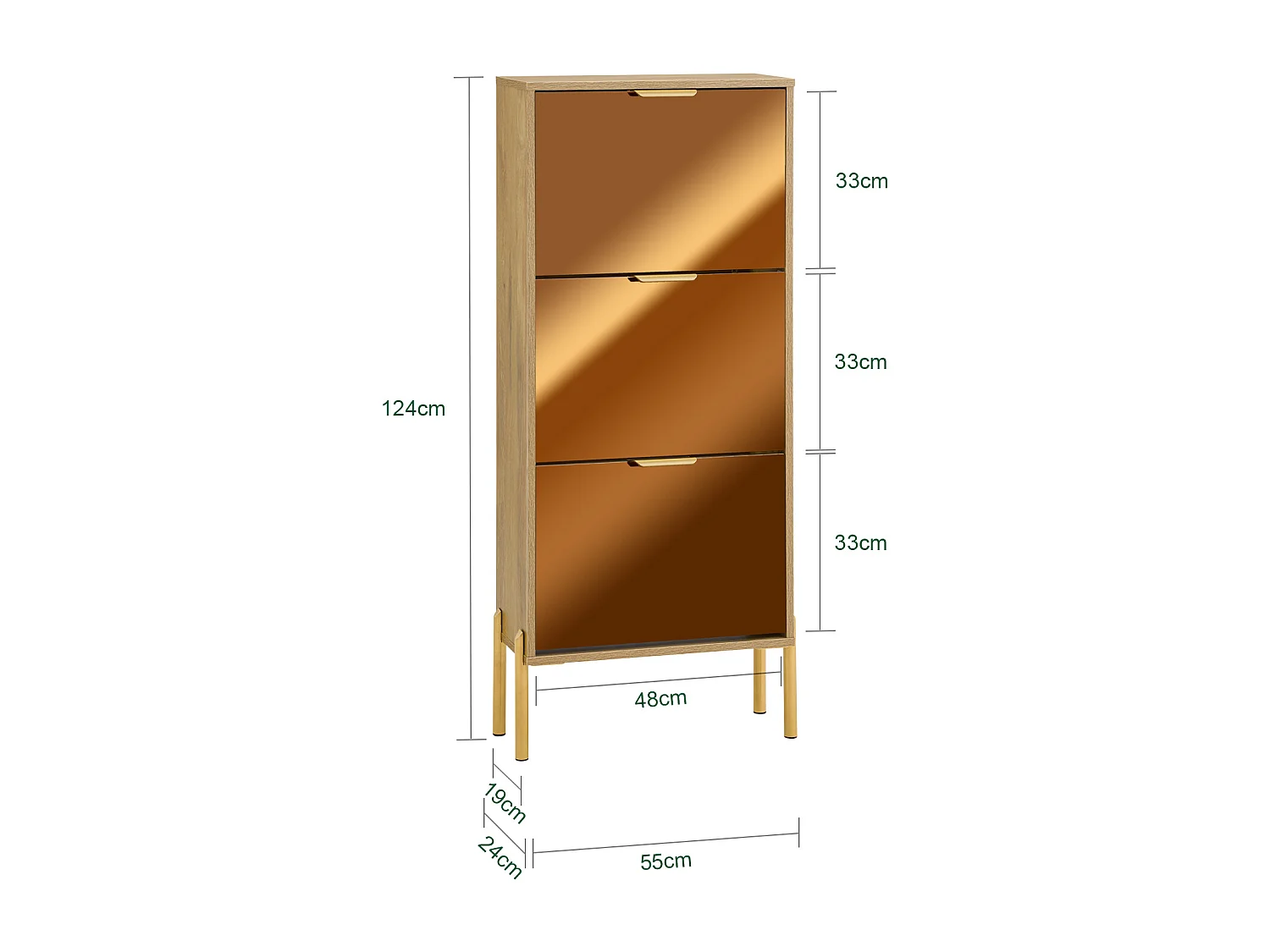 Sapateira SoBuy com 3 portas de vidro Sapateira com 6 prateleiras Sapateira cor dourada 55x24x124cm FSR181-H-G