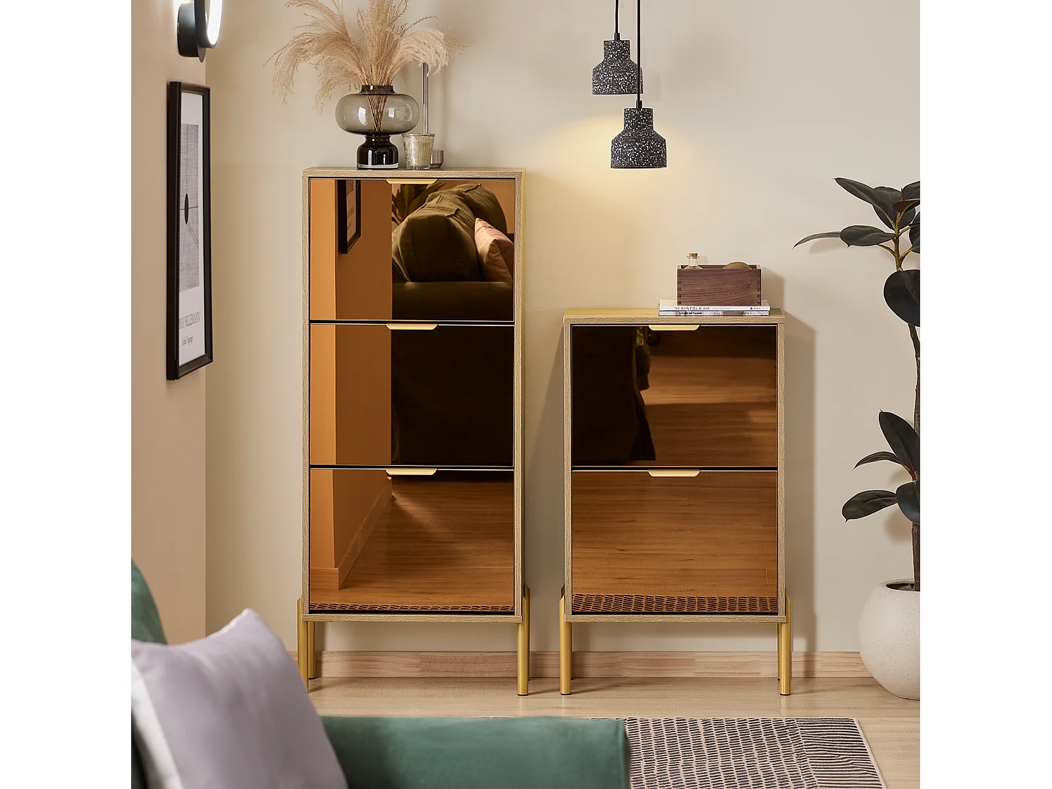 Sapateira SoBuy com 3 portas de vidro Sapateira com 6 prateleiras Sapateira cor dourada 55x24x124cm FSR181-H-G