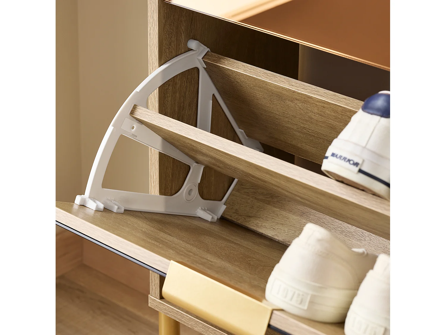 Sapateira SoBuy com 3 portas de vidro Sapateira com 6 prateleiras Sapateira cor dourada 55x24x124cm FSR181-H-G