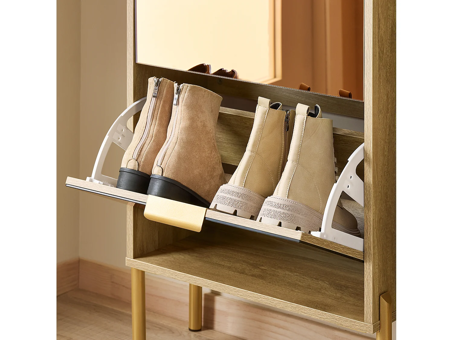 Sapateira SoBuy com 3 portas de vidro Sapateira com 6 prateleiras Sapateira cor dourada 55x24x124cm FSR181-H-G