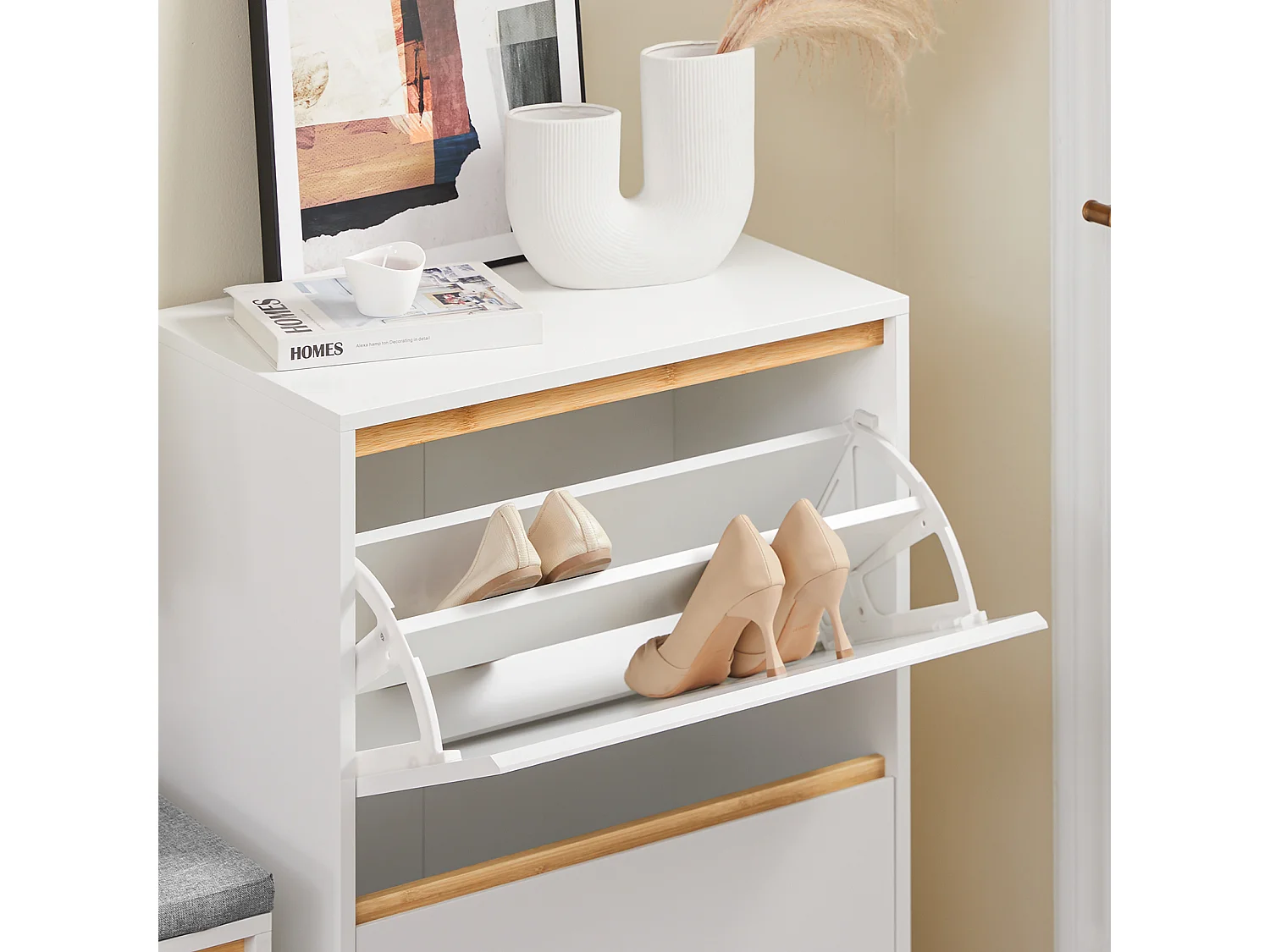 SoBuy FSR193-WN Armoire à Chaussures avec 2 Abattants