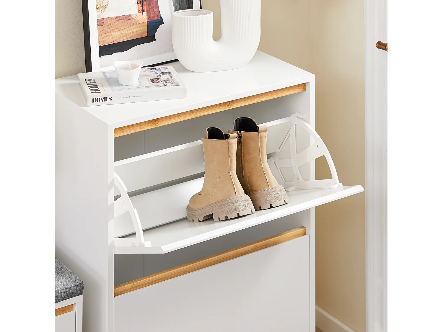 SoBuy FSR193-WN Armoire à Chaussures avec 2 Abattants