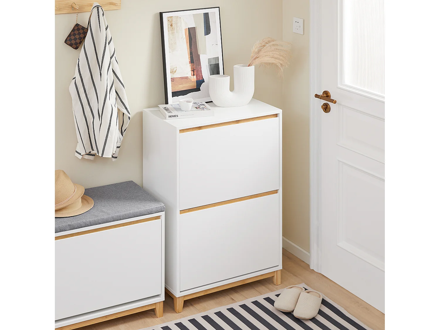 SoBuy FSR193-WN Armoire à Chaussures avec 2 Abattants