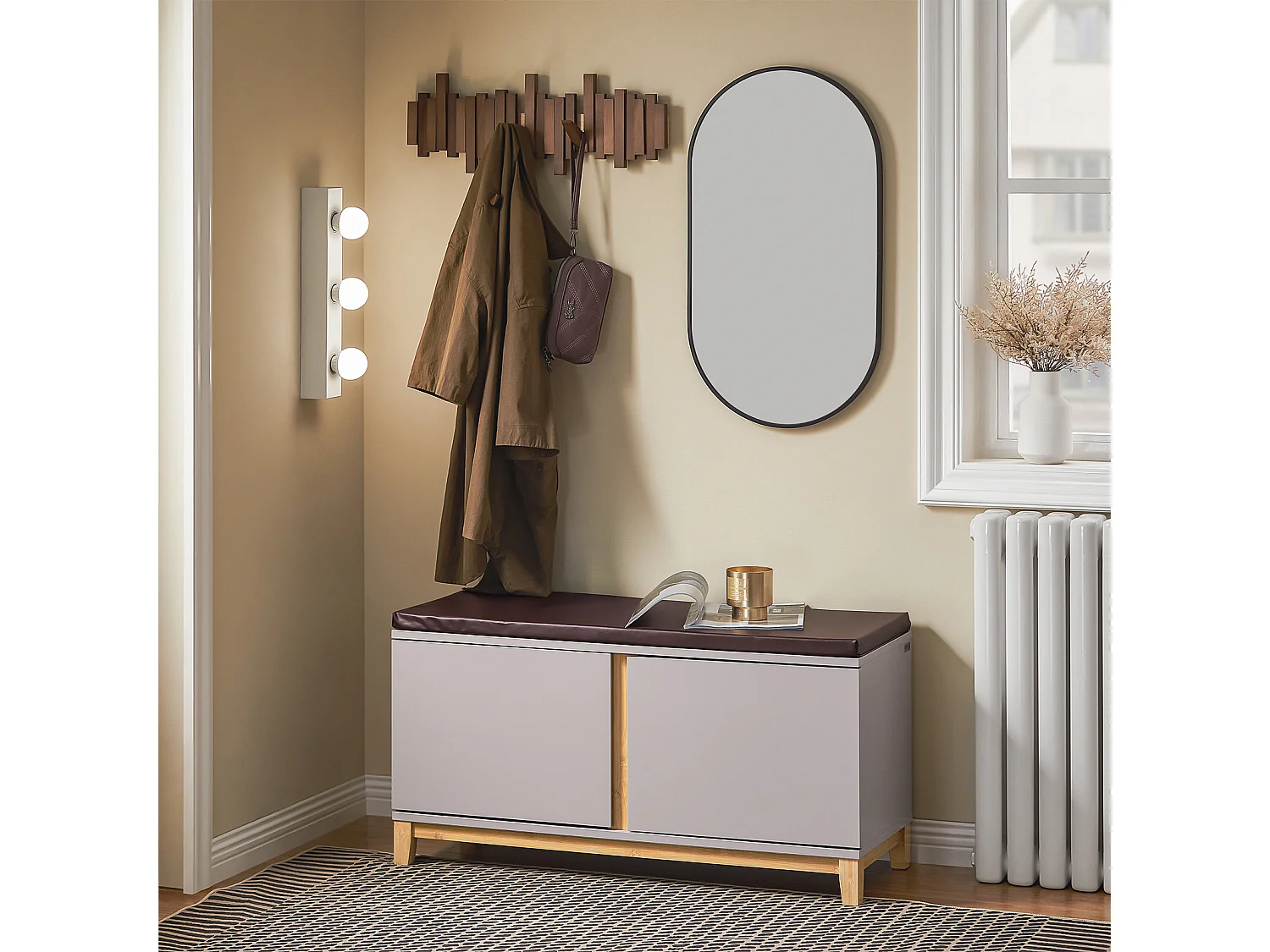 SoBuy Banc à Chaussures Banc de Rangement Meuble à Chaussures d'Entrée avec Siège Rembourré et 2 Portes, pour Couloir, Entrée, Chambre à Coucher, FSR117-KA