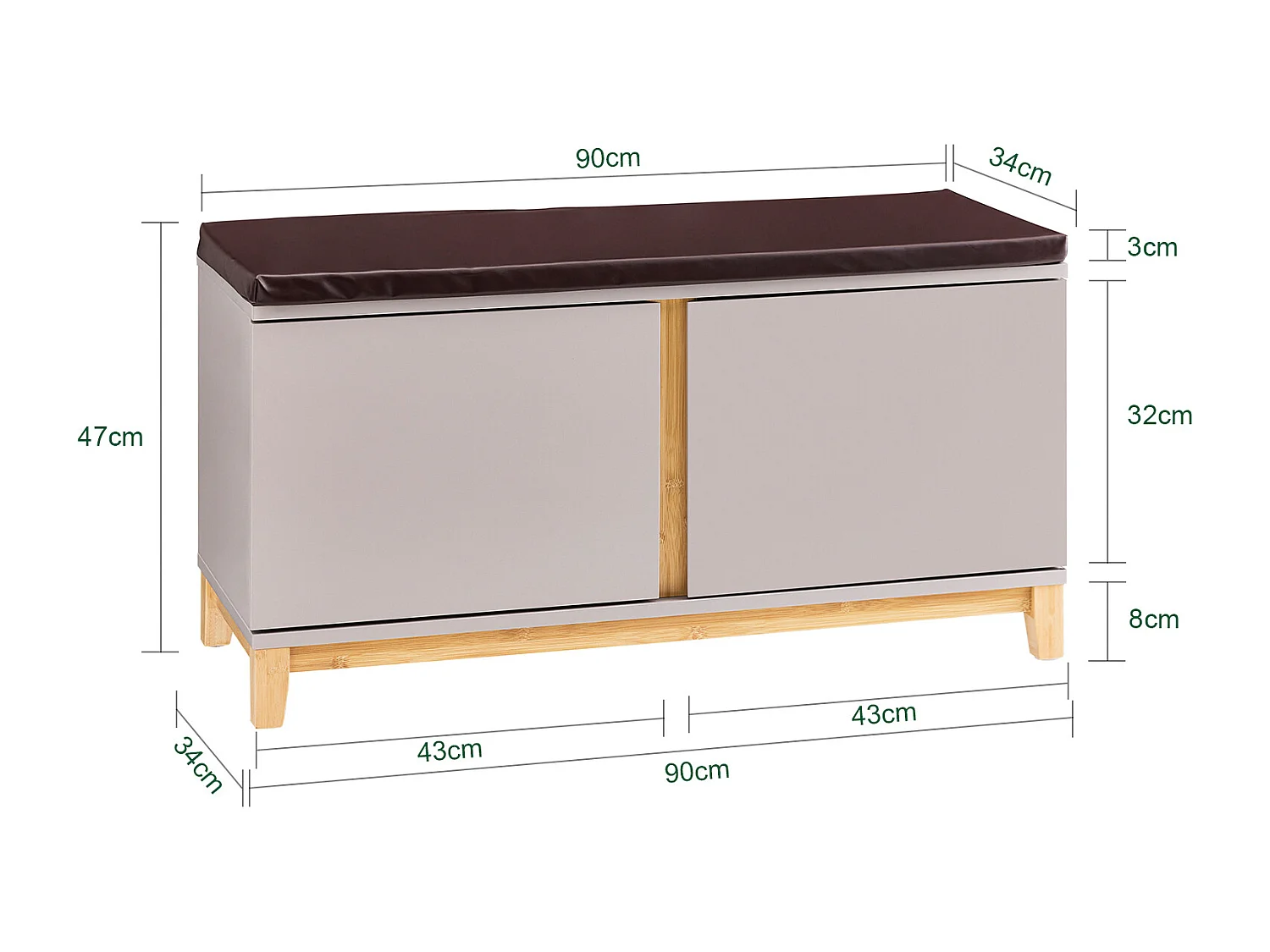 SoBuy Banc à Chaussures Banc de Rangement Meuble à Chaussures d'Entrée avec Siège Rembourré et 2 Portes, pour Couloir, Entrée, Chambre à Coucher, FSR117-KA