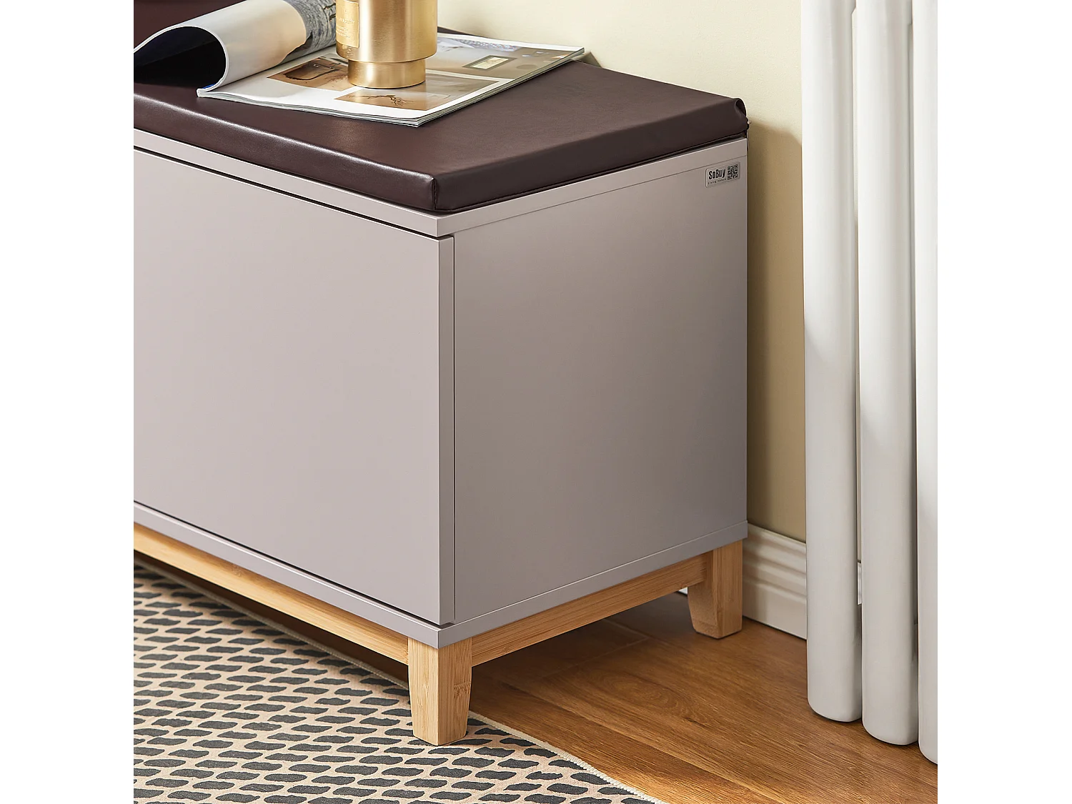 SoBuy Banc à Chaussures Banc de Rangement Meuble à Chaussures d'Entrée avec Siège Rembourré et 2 Portes, pour Couloir, Entrée, Chambre à Coucher, FSR117-KA