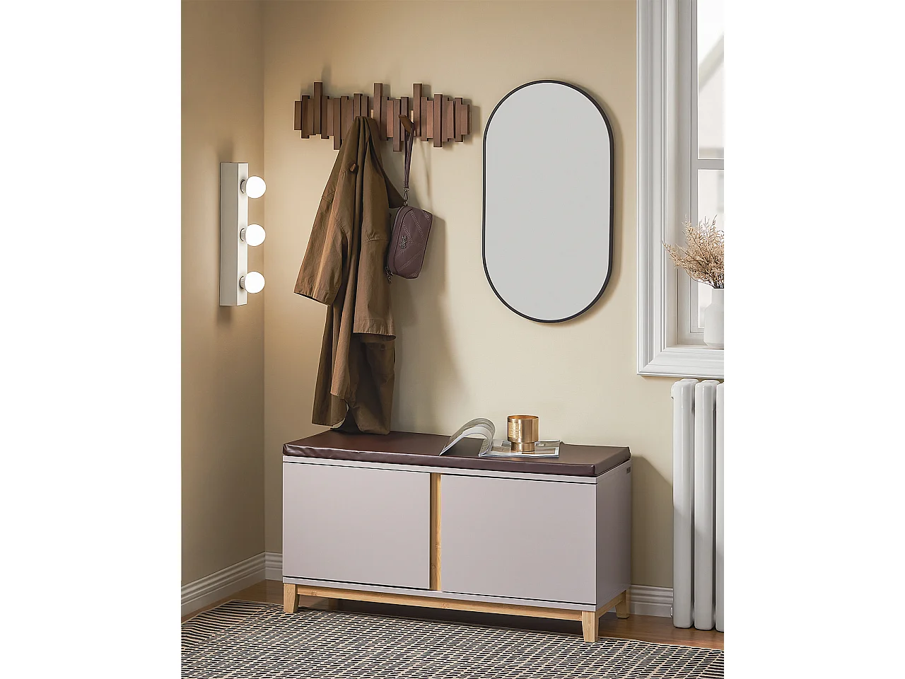 SoBuy Banc à Chaussures Banc de Rangement Meuble à Chaussures d'Entrée avec Siège Rembourré et 2 Portes, pour Couloir, Entrée, Chambre à Coucher, FSR117-KA