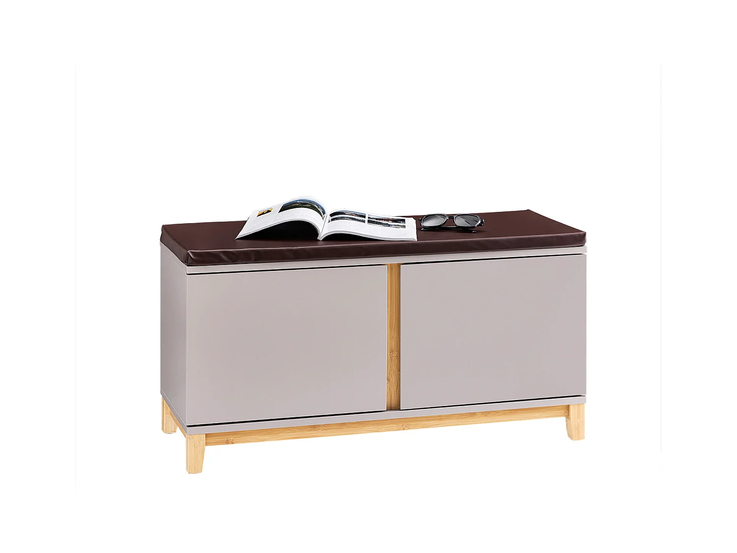 SoBuy Banc à Chaussures Banc de Rangement Meuble à Chaussures d'Entrée avec Siège Rembourré et 2 Portes, pour Couloir, Entrée, Chambre à Coucher, FSR117-KA