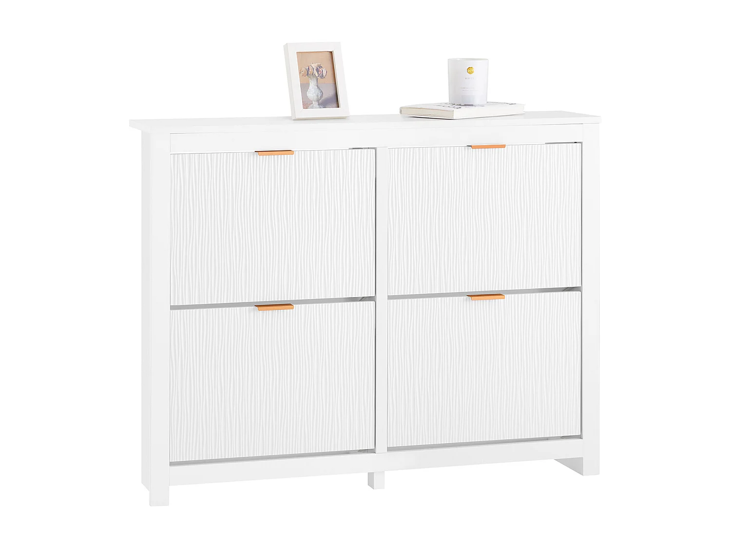 SoBuy FSR186-W Meuble Chaussure, Rangement Chaussure, Meuble d'Entrée, Armoire à Chaussures, Meuble de Rangement, Commode à 4 Abattants