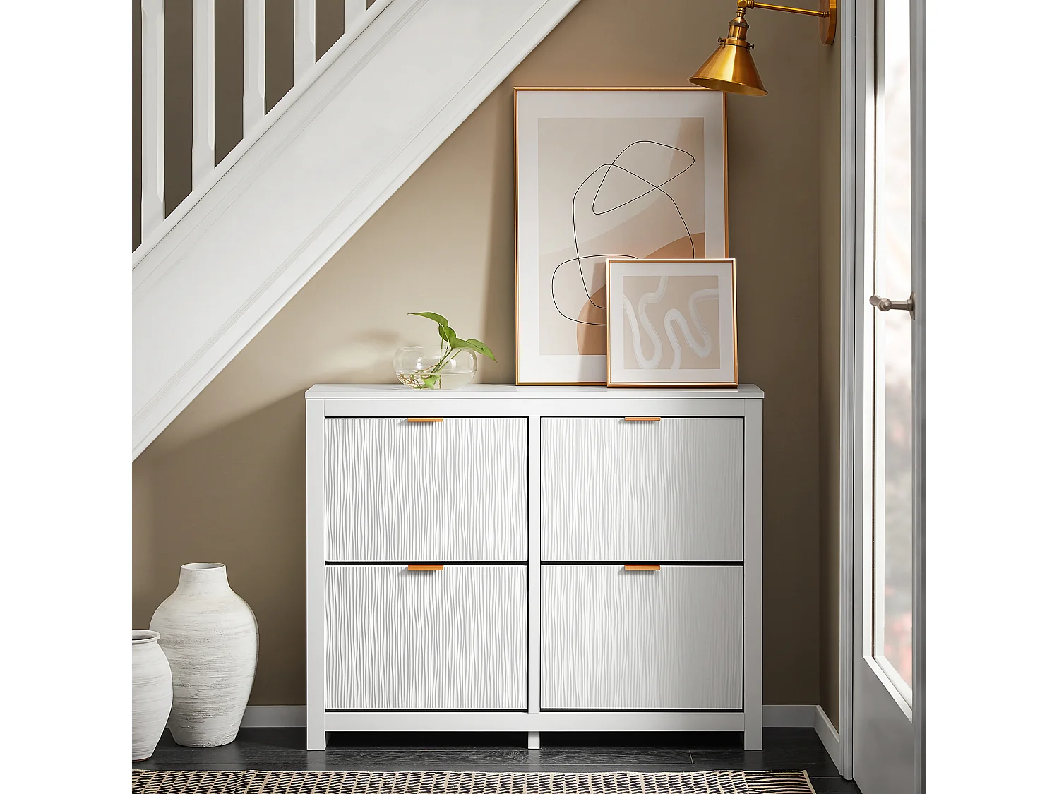 SoBuy FSR186-W Meuble Chaussure, Rangement Chaussure, Meuble d'Entrée, Armoire à Chaussures, Meuble de Rangement, Commode à 4 Abattants