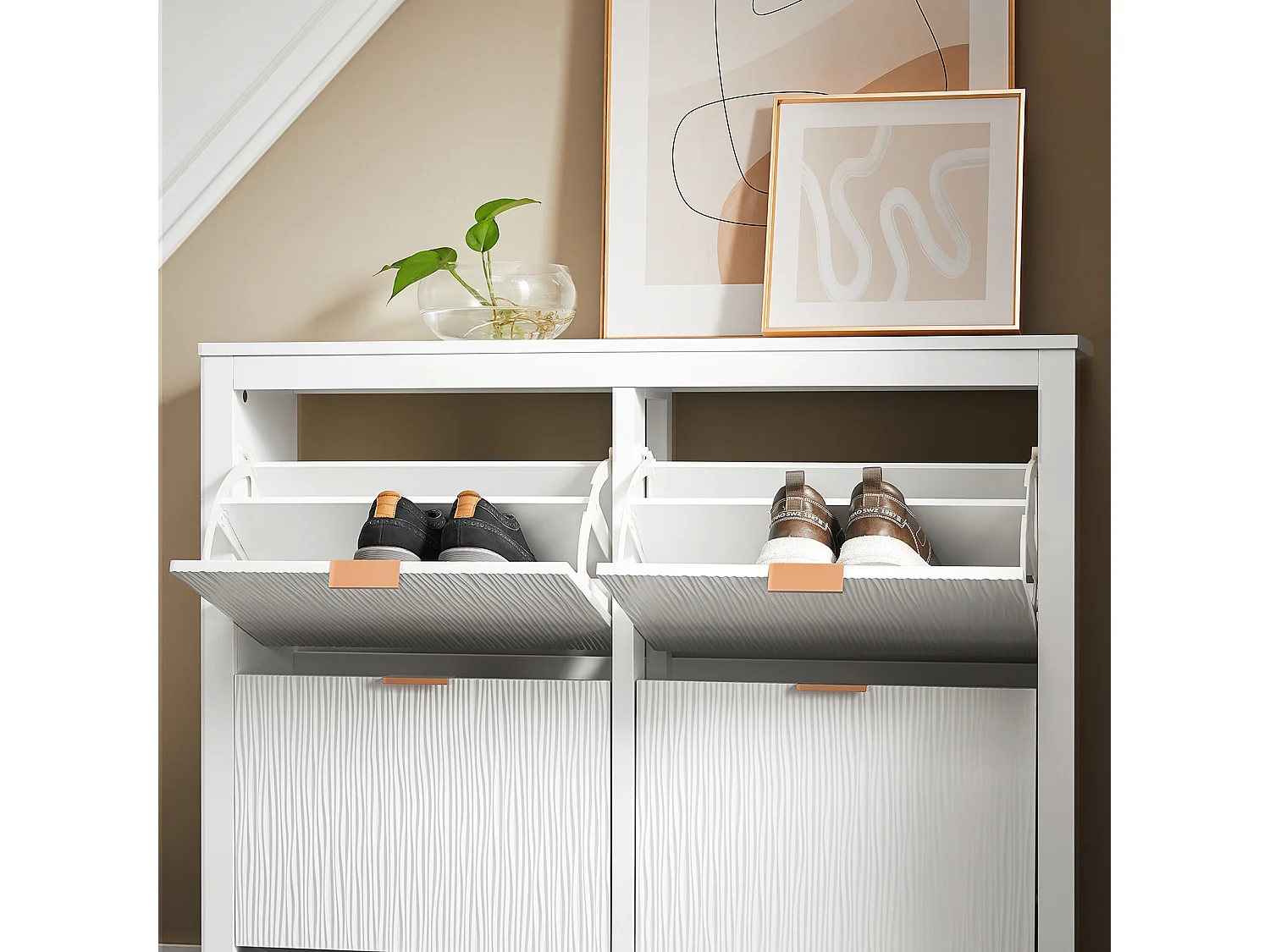 SoBuy FSR186-W Meuble Chaussure, Rangement Chaussure, Meuble d'Entrée, Armoire à Chaussures, Meuble de Rangement, Commode à 4 Abattants