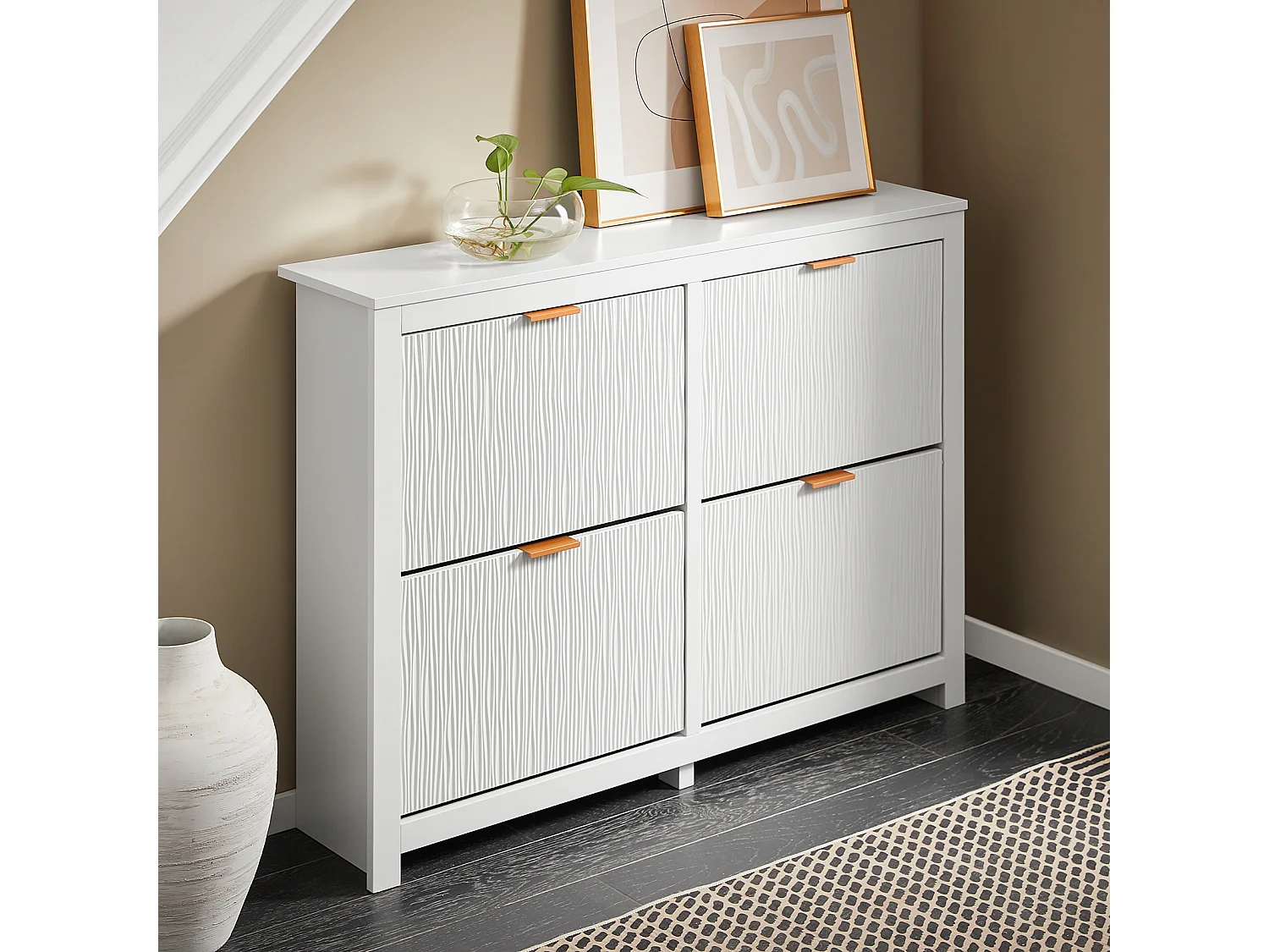 SoBuy FSR186-W Meuble Chaussure, Rangement Chaussure, Meuble d'Entrée, Armoire à Chaussures, Meuble de Rangement, Commode à 4 Abattants