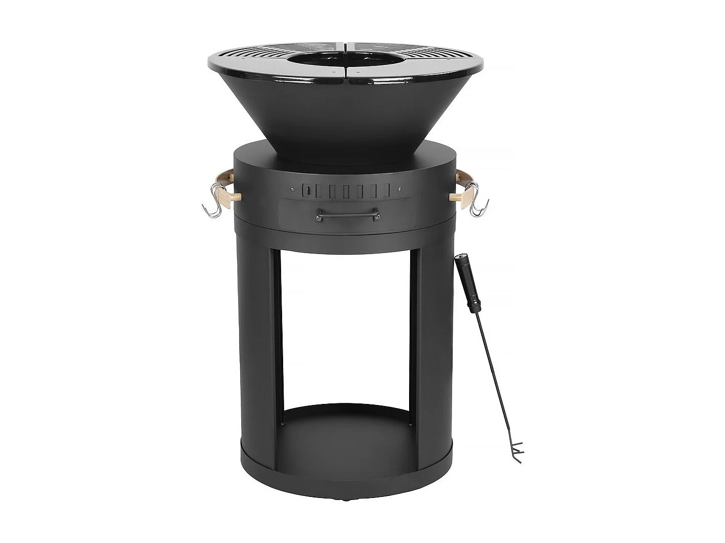 Barbecue plancha brasero a charbon et bois "Cesar" - 49 x 49 x 92 cm - Noir