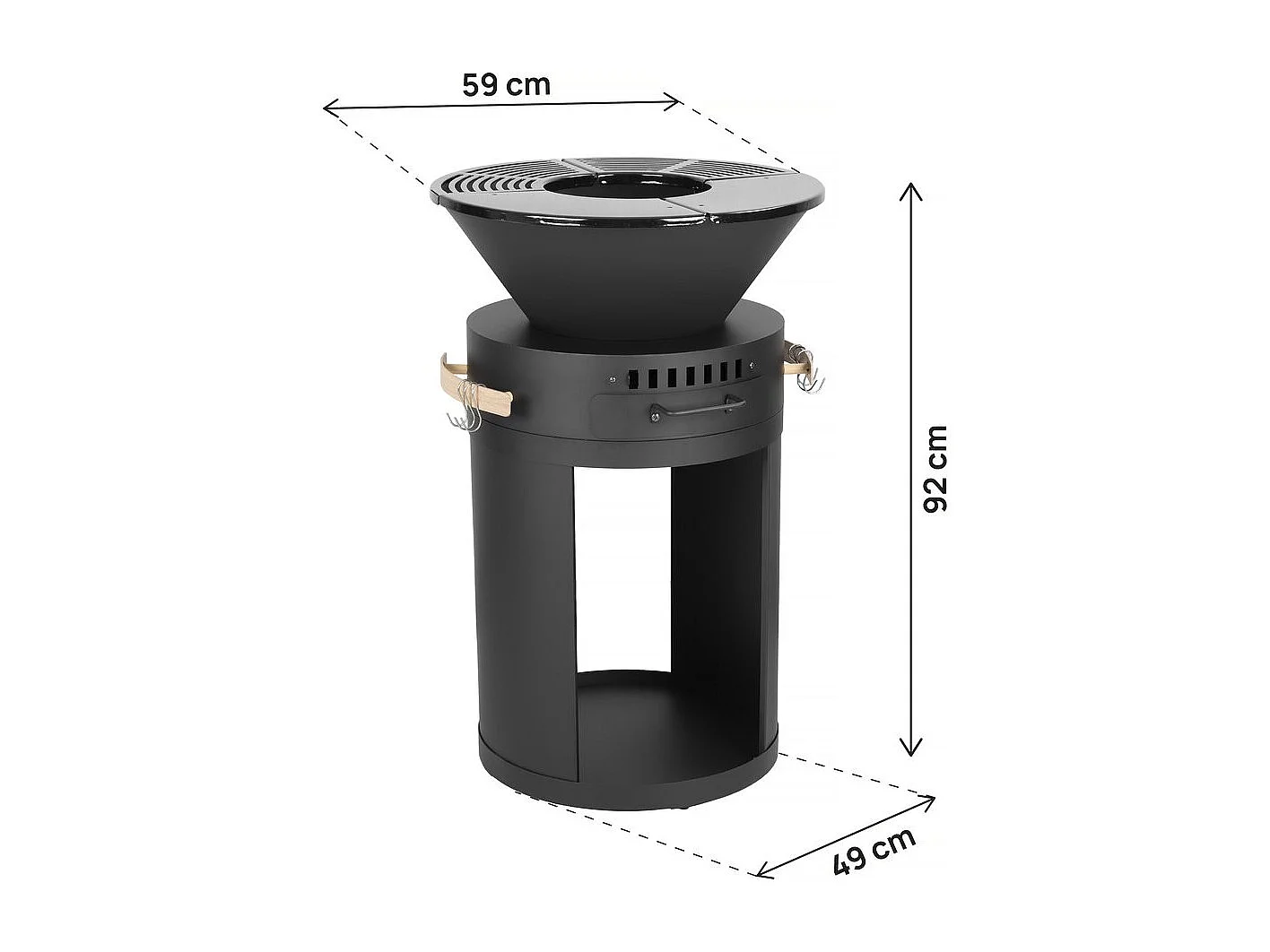 Barbecue plancha brasero a charbon et bois "Cesar" - 49 x 49 x 92 cm - Noir