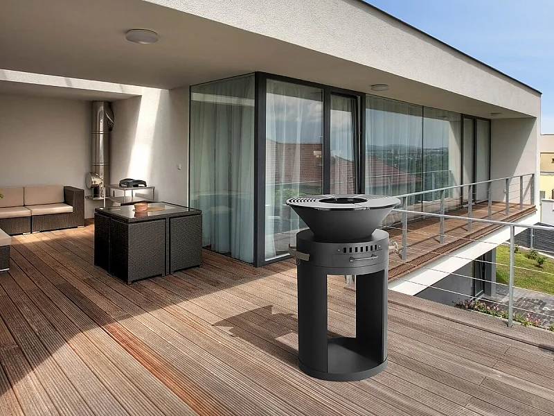 Barbecue plancha brasero a charbon et bois "Cesar" - 49 x 49 x 92 cm - Noir