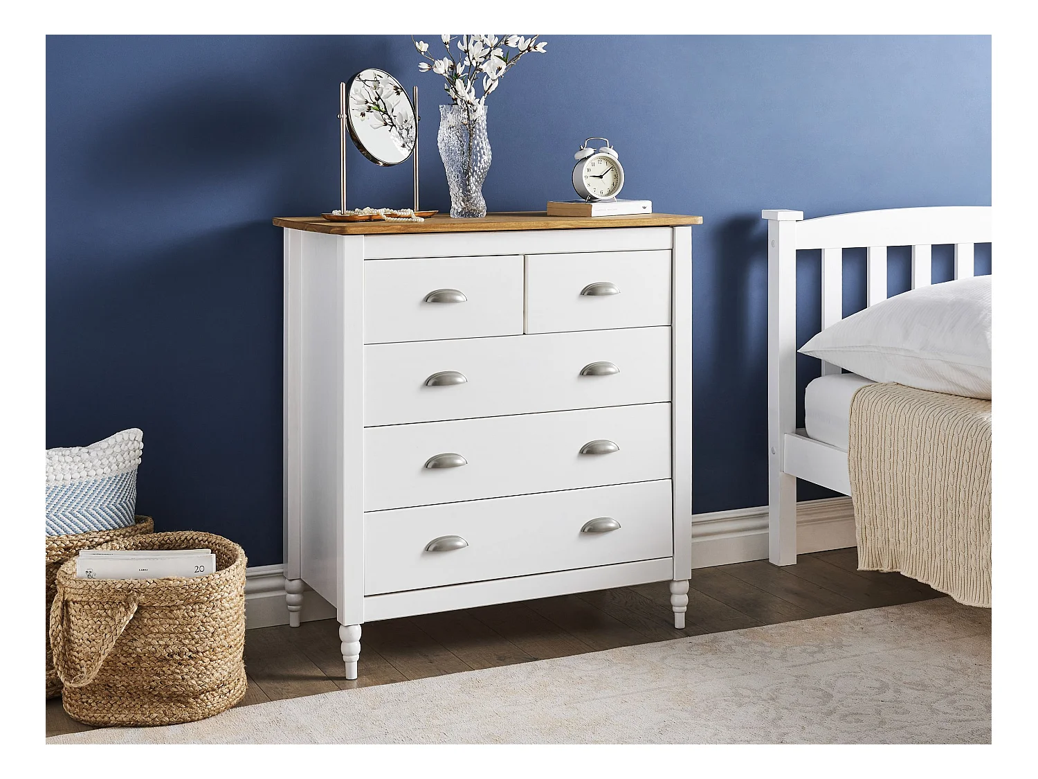 Commode à 5 tiroirs SHILLINGTON Bois de pin Blanc