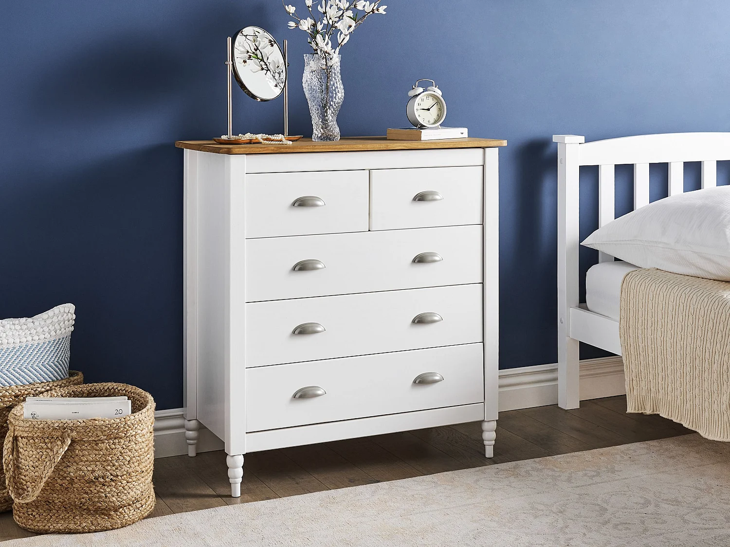 Commode à 5 tiroirs SHILLINGTON Bois de pin Blanc