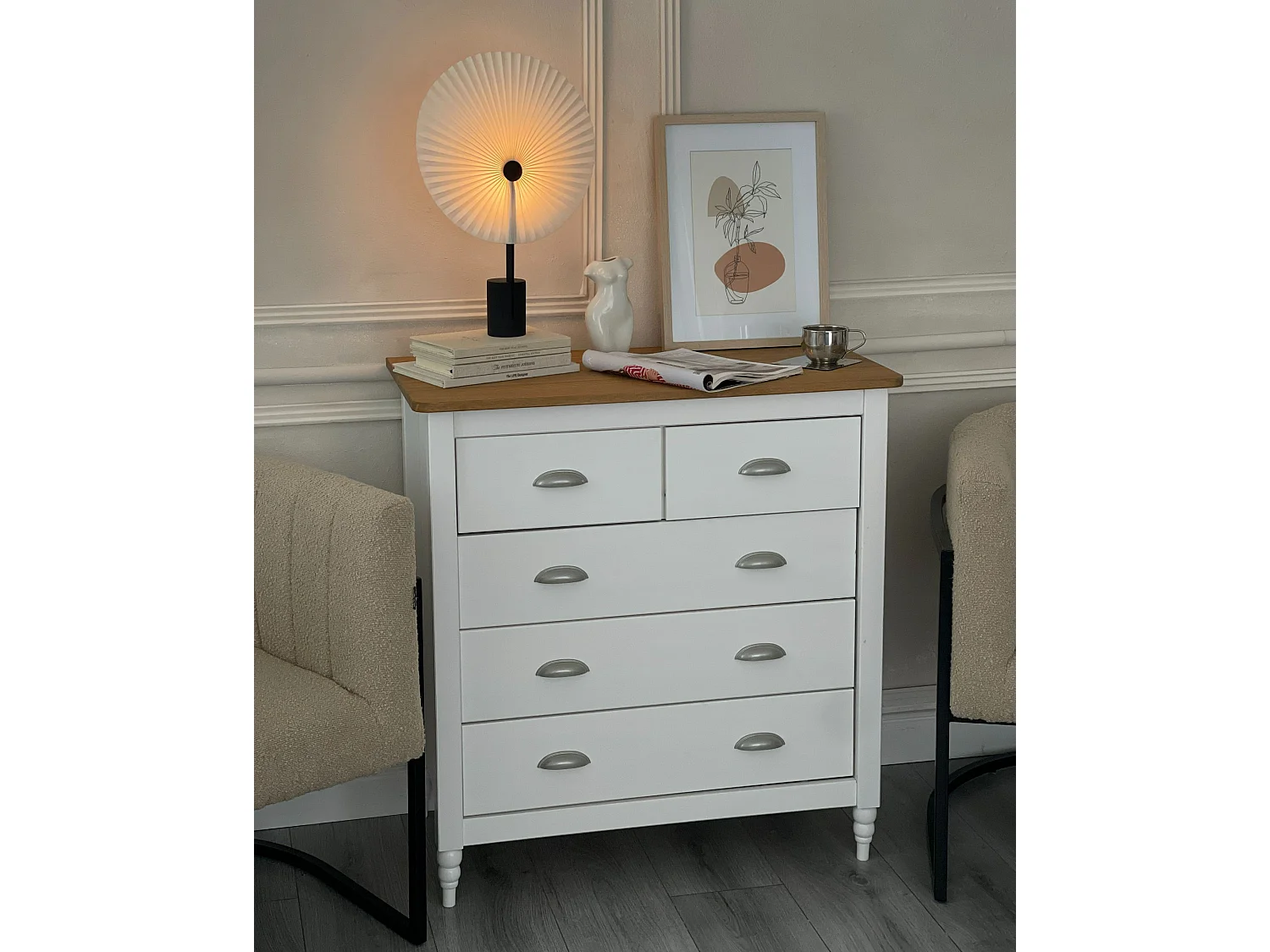 Kommode mit 5 Schubladen SHILLINGTON Kiefernholz Weiss