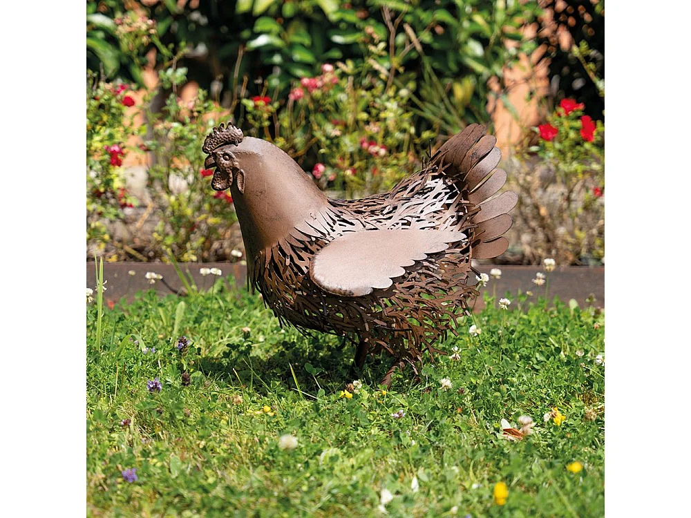 Statue décorative en métal vieilli Poule
