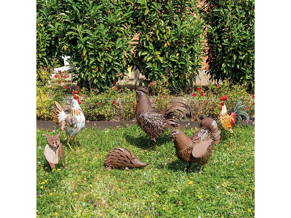 Statue décorative en métal vieilli Poule