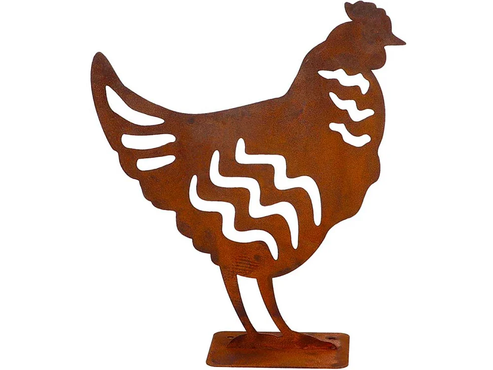 Animal en acier effet rouillé à poser Poule