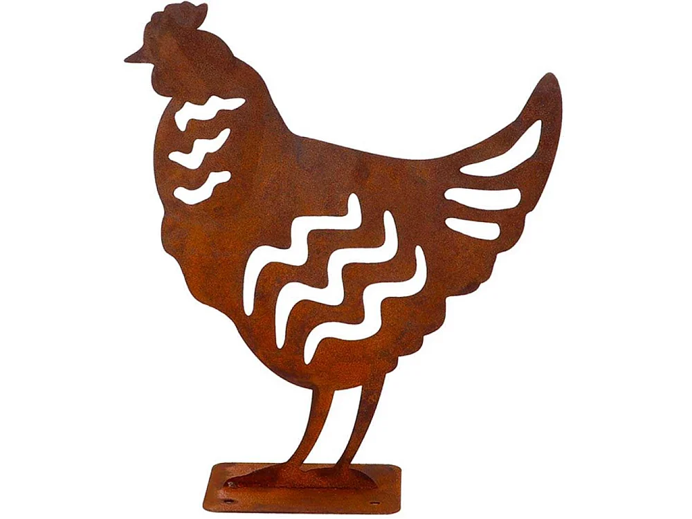 Animal en acier effet rouillé à poser Poule