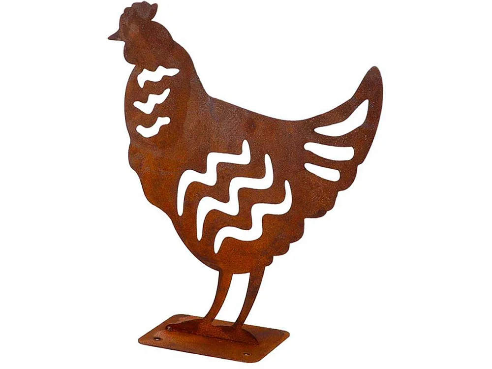 Animal en acier effet rouillé à poser Poule