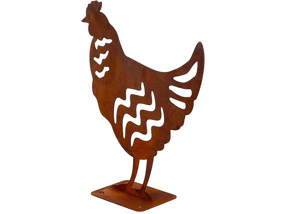 Animal en acier effet rouillé à poser Poule