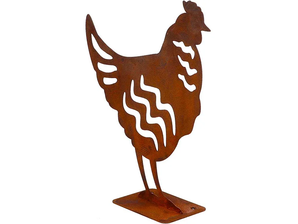 Animal en acier effet rouillé à poser Poule