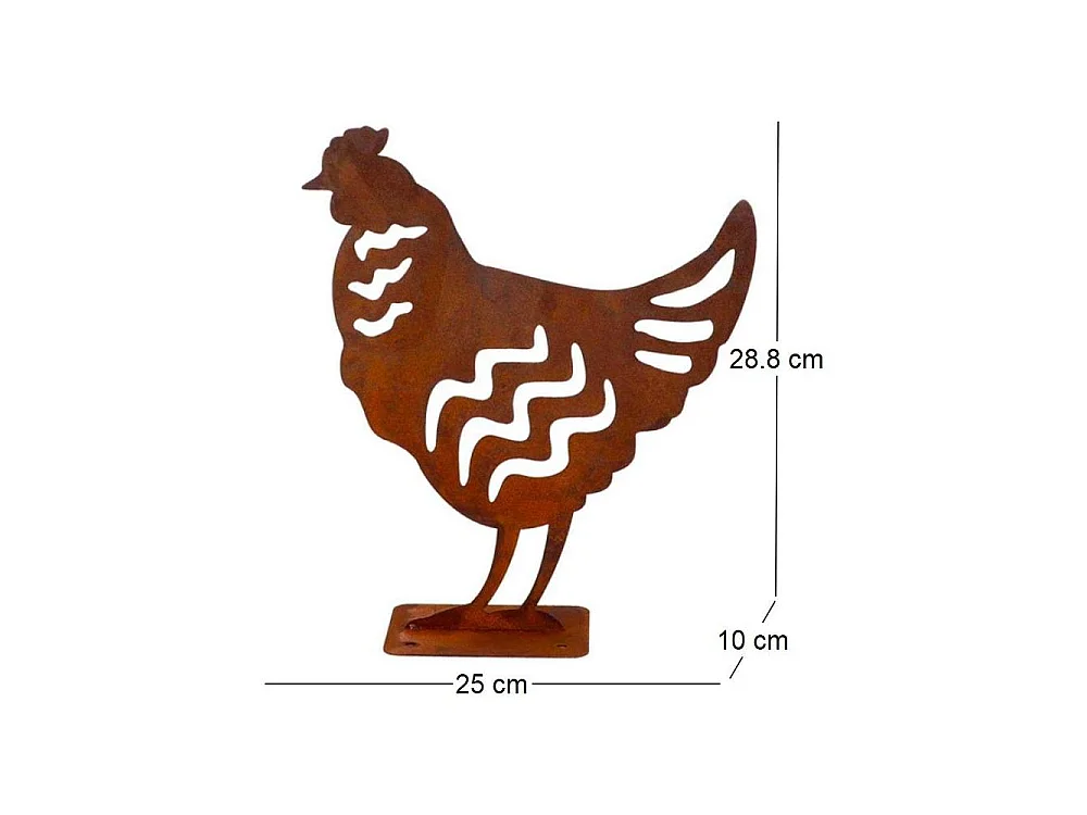 Animal en acier effet rouillé à poser Poule