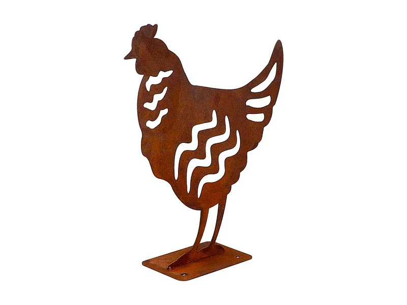 Animal en acier effet rouillé à poser Poule