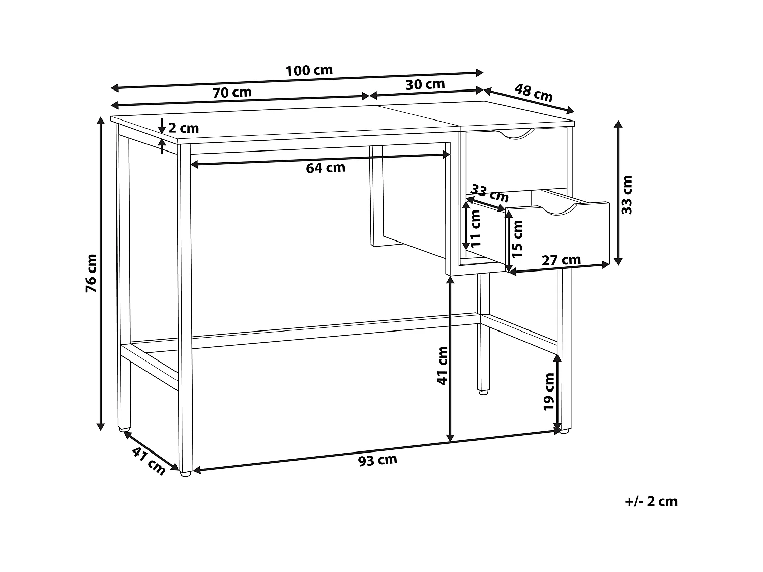Table de bureau HARPER Noir 100 cm 48 cm avec rangement