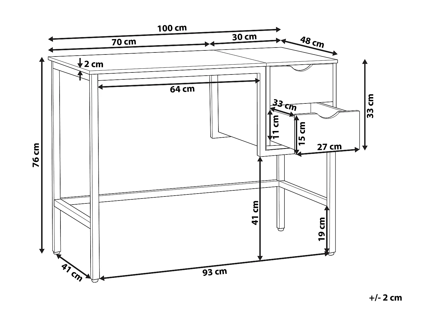 Table de bureau HARPER Noir 100 cm 48 cm avec rangement