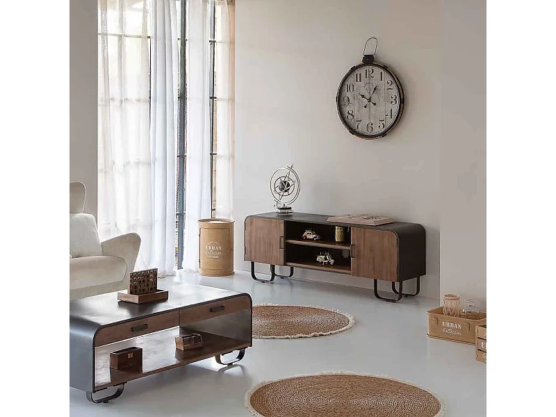 Mobile basso in legno e metallo nero 150x42x58h cm