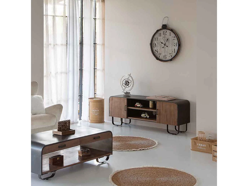 Mobile basso in legno e metallo nero 150x42x58h cm