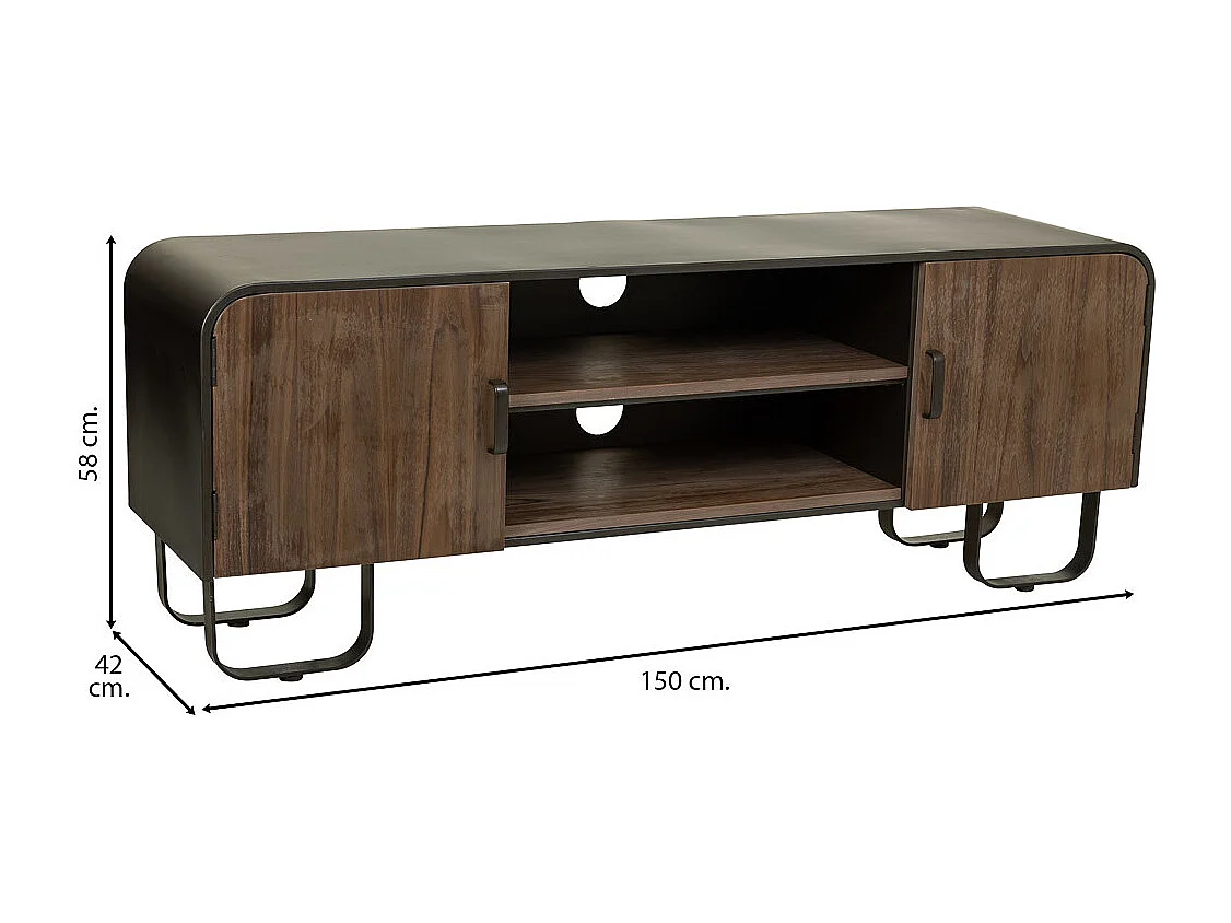 Mobiliário baixo em madeira e metal preto 150x42x58h cm