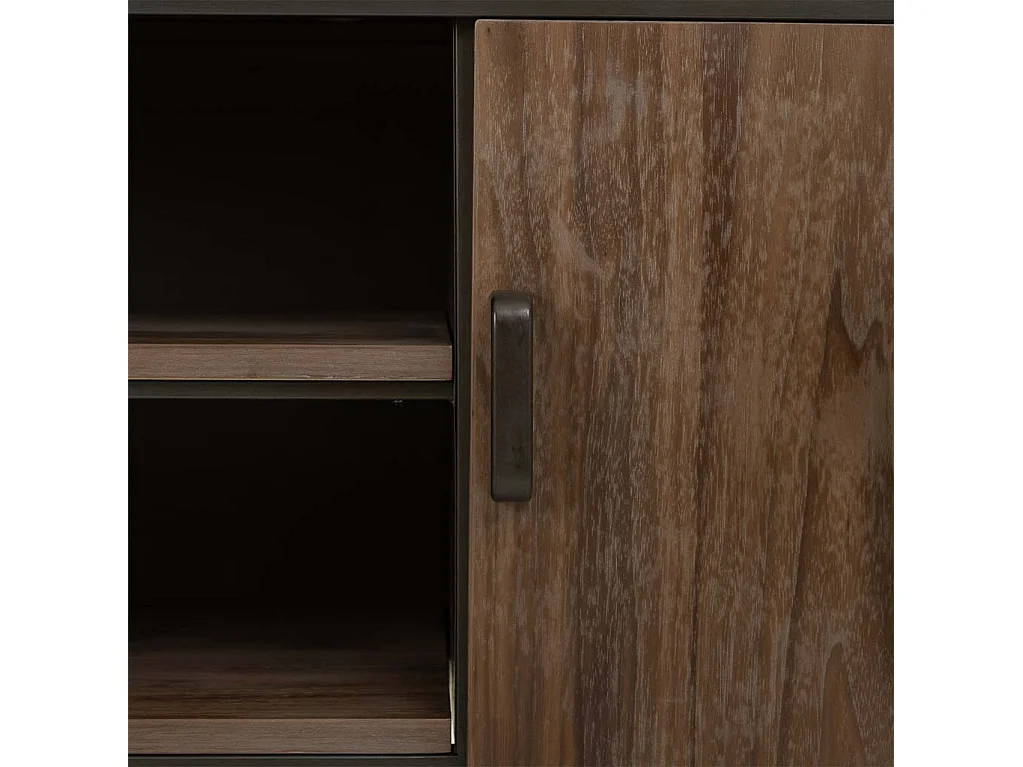Niedriges Möbel aus Holz und schwarzem Metall 150x42x58h cm