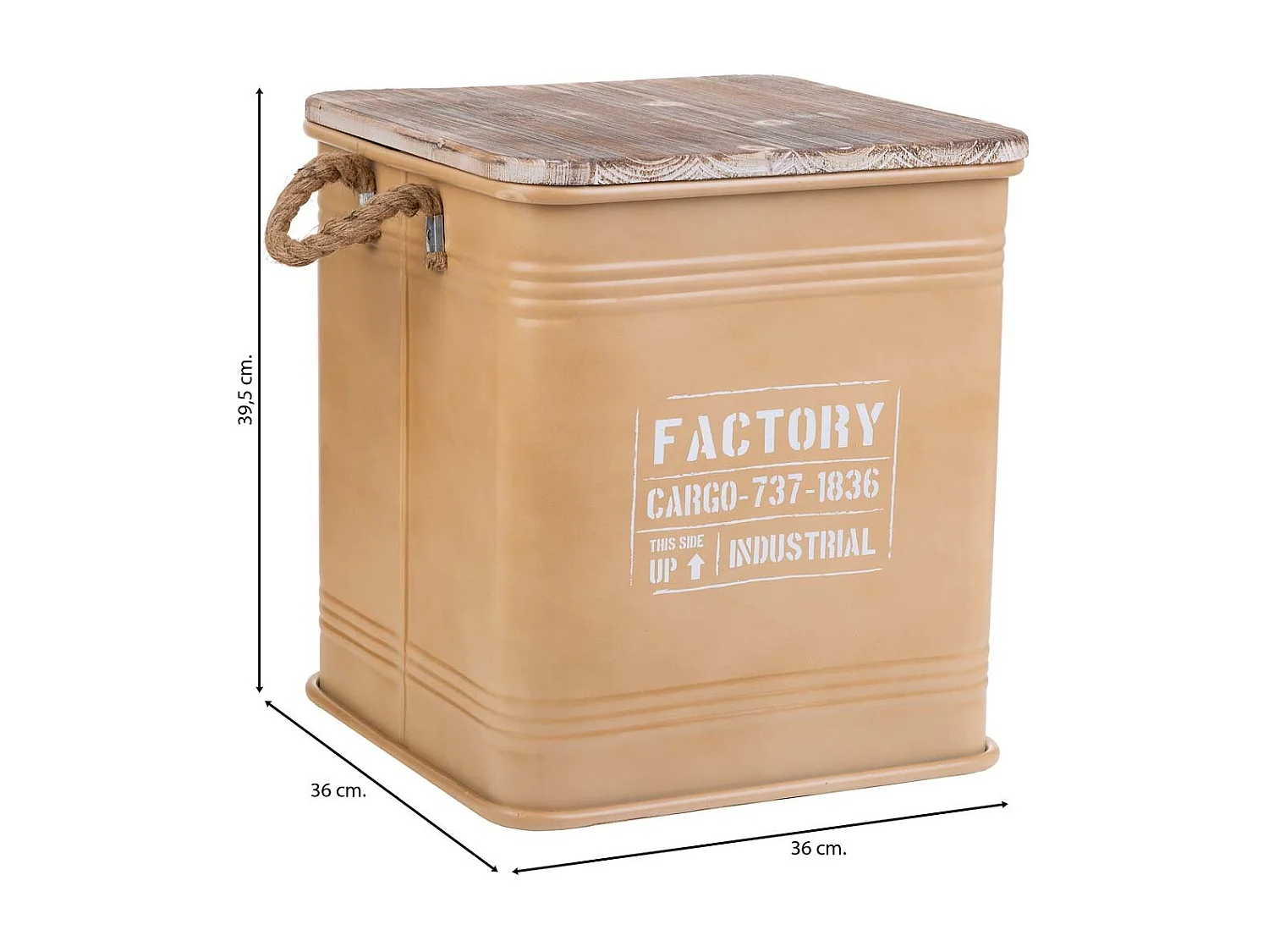 Banquinho de metal impresso marrom 36x36x39,5h cm