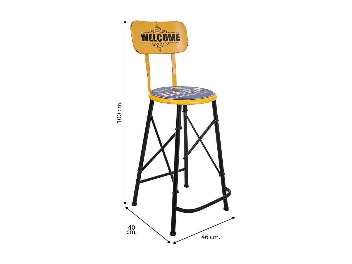Tabouret en métal jaune 46x100x40h cm