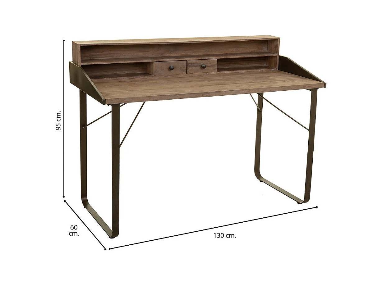 Bureau en bois marron et métal 130x60x95h cm